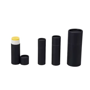 0.18oz-2.5oz Black Biodegradable Push-Up Paper Lip Balm Tubes Hot Stamping Custom Color Empty Cardboard Cosmetic