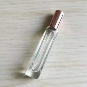 0.33 oz 10 ml Refillable Tall Slim Thick Clear Square Glass Spray Bottle Perfume Atomizer with Rose Gold Aluminum Spray Nozzle