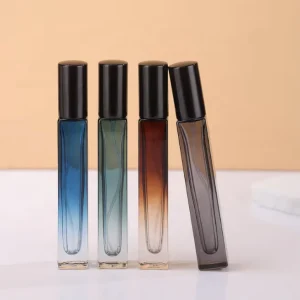 1/3 oz Gradient Color Rectangular Heavy Base Bottom Travel Decant Glass Perfume Atomizer Vial with Fine Mist Spray Pump