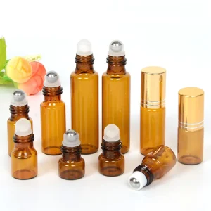1.5ml Amber Roll on Bottle Steel Roller Ball Perfume Essential Oil Glass Roll on Bottle