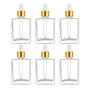 1.7oz 50ml Clear Transparent Empty Skincare Packaging Eye Tincture Body Face Essential Oil Glass Serum Bottle with Gold Dropper