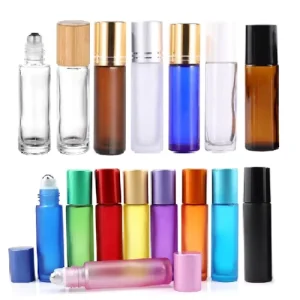 10 ml 5ml Matte Black Bottles Perfume Essential Oil clear 10ml Bamboo Roller Roll on Glass Bottle with Metal Ball Lid for Oils