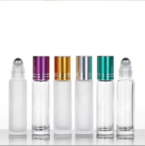 10 ml Clear Glass Roller Bottles with Metal Roll on Inserts and Silver Caps