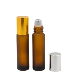 10 ml Matte Frosted Amber Brown 10ml Perfume Essential Oil Roller Roll on Glass Bottle with Metal Roller