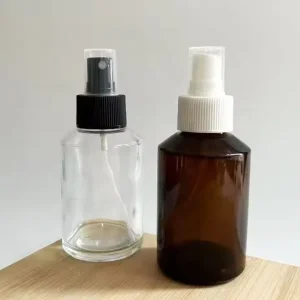 100 ml Refillable Slant Shoulder Clear Amber Glass Perfume Spritz Bottle Rose Water Essence Toner Spray Atomizer with Pump Spray