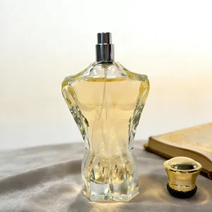 100ml Clear Bottle Custom Logo ABS Cap Glass Packaging Special Shape Glass Pump Sprayer Perfume Bottle