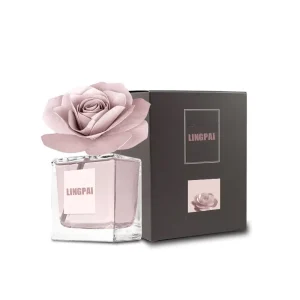 100ml Flameless Aroma Glass Square Bottle with Floral Design Handcrafted Glass Bottles