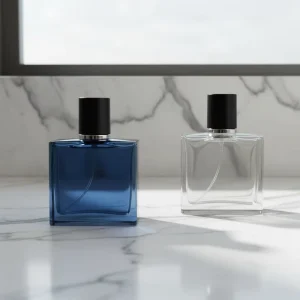 100ml Gradient Blue Square Glass Perfume Bottle with Black Cap Luxury Flat Empty Fragrance Bottle for Men’s Cologne