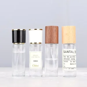 10ML 15ML Crimp Neck Portable Glass Spray Perfume Bottle Luxury Perfume Bottle With Walnut Beech Cover