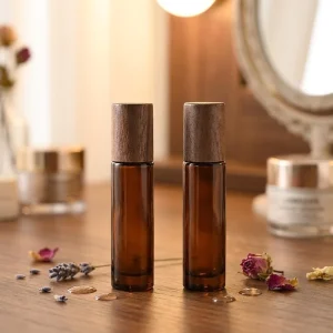10ML Black Walnut Essential Oil Roller Bottle with Brown Glass Body and Natural Black Walnut Wood Screw Cap