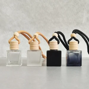 10ML Flat Square Glass Jar Polished Wooden Lid Natural Cotton Rope Ideal Empty Container Aroma Oil Perfume Liquid Samples Travel