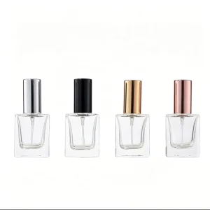 10ml 15ml Luxury Cosmetic Square Glass Essential Oil Pump Sprayer Bottles with Wooden Cap in Travel Size Screen Printed