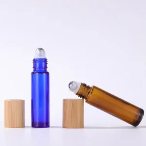 10ml Amber Blue Clear Frosted Glass Roll on Bottle with Bamboo Lid Empty Luxury Cosmetic Packaging for Perfume Oil Essential Oil