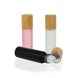10ml Amber Clear Frosted Roller for Ball Glass Bottles Essential Oil Travel Refillable Perfume Rollers with Bamboo Caps