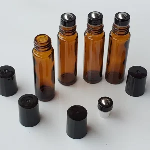 10ml Brown Glass Roll on Bottle Essential Oil Bottle with Steel Roller and Screw Cap Frost Surface