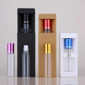 10ml Clear Glass Flat Roll on Perfume Vial Refillable Roller Bottle Screw Cap Custom Logo Safety Carton Multi Capacity