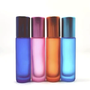 10ml Colored Glass Cylinder Roller Bottles Roll on Matte Finish Perfume Refillable Face Cream Eye Cream PP Collar