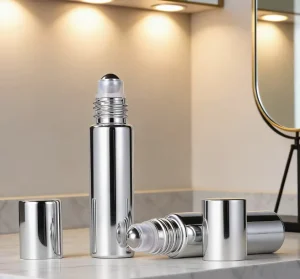 10ml Electroplated Silver Glass Roll-On Perfume Bottle Empty Cylinder Essential Oil Glass Roller Bottle