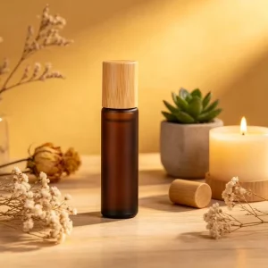 10ml Frosted Amber Glass Roll-On Perfume Bottle with Bamboo Cap Premium Glass Bottles for Essential Oils