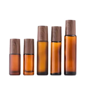 10ml Frosted Amber Roll on Bottles with Wood Plastic Cap Empty Eye Cream Liquid Essential Oil Steel Roll Ball Bottle