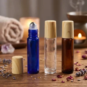 10ml Frosted Essential Oil Bottle Glass Roller Bottle Perfume Roll on Bottle with Wood Grain Lid