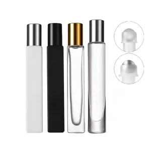10ml Glass Roll on Bottles Square Round Matte Black White Transparent Essential Oil Perfume Bottle with Stainless Steel Roller