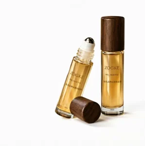 10ml Glass Roller Bottle with Natural Wood Cap Aromatherapy Fragrance & Skincare Cosmetic Perfume Bottle in Box