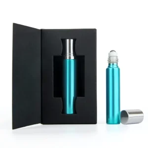 10ml Glass UV Rollerball Perfume Bottle with Blue Body and Silver Cap Refillable Custom Logo Packaging Box Included