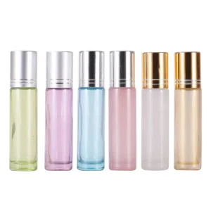 10ml Glitter Pearl Glass Roll On Bottle with Metal Roller for Cosmetics