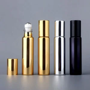10ml Gold Silver Black Color UV Printing Glass Essential Oil Perfume Roll on Bottle with Stainless Steel Roller Ball