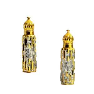 10ml Golden Arabic Attar Roll on Perfume Bottle with Glass Roller and Sticker Screw Cap Sealing for Oud Oil Fragrance