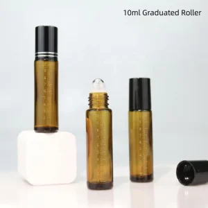 10ml Graduated Amber Glass Essential Oil Roll-on Perfume Bottles Matte Colored Gold Screw Cap Refillable 100pcs