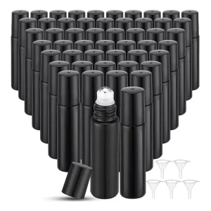 10ml Matte Black Bottles Perfume Essential Oil Black 10ml Roller Roll on Glass Bottle with Metal Ball Lid for Oils