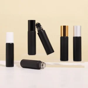 10ml Matte Black Glass Roll on Bottle Perfume Glass Skincare Customizable Logo Color Bottles with Gold Black Sliver Cap