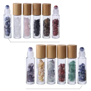 10ml Natural Gemstone Stone Roller Healing Crystal Chips Inside Essential Oil Glass Bottle