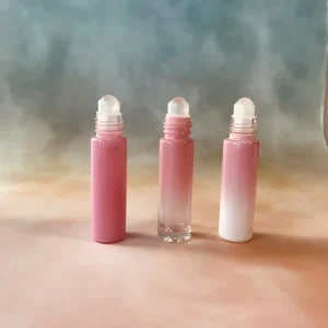 10ml Pink Glass Bottle Ombre Pink Bottle Pink White Roll on Bottle with Rose Quartz Crystal Roller