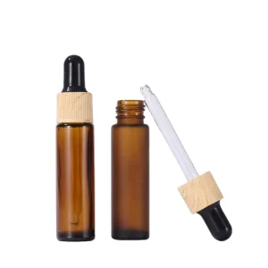 10ml Premium Glass Essential Oil Dropper Bottle Frosted Amber Brown Wood Grain for Aromatherapy Screen Printing Surface Handling