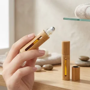 10ml Refillable Bamboo Essential Oil Roller Bottle with Glass Steel Ball Applicator