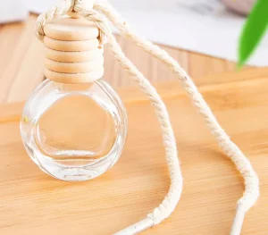 10ml Refillable Diffuser Natural Wood Cap Round Car Hanging Perfume Bottle with Braided Rope