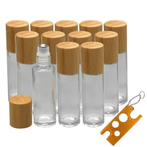 10ml Refillable Roll On Glass Bottle for Essential Oil with Bamboo Cap