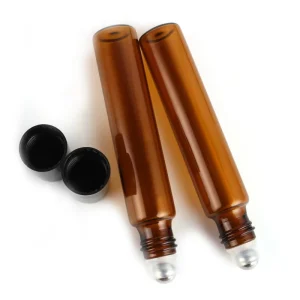 10ml Roll on Glass Perfume Bottle Empty Amber Glass Roll on Essential Oil Bottle With Stainless Steel Roller Ball Black Cap