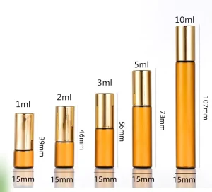 10ml Slim Roll on Glass Perfume Bottle 1ml 2ml 3ml 5ml 10ml Amber Glass Roll on Bottle With Gold Aluminum Cap