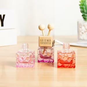 10ml Square Essential Oil Diffuser Auto Perfume Bottle Aromatherapy Car Air Freshener Perfume Glass Bottle With Clips
