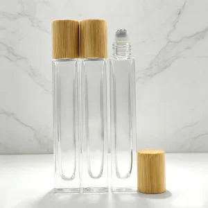 10ml Square Round Glass Roll On Bottles with Stainless Steel Roller for Bamboo Cap for Essential Oil Perfume Skin Care Serum