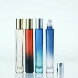10ml Thick Bottom Glass Roll On Perfume Bottle Square Aluminum Cap Stainless Steel Customized Logo Silk Screen Printing