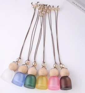 10ml Wooden Lid Tower Cap Glass Car Perfume Bottle Hanging Air Freshener Bottle with Wooden Lid Essential Oil Diffuser