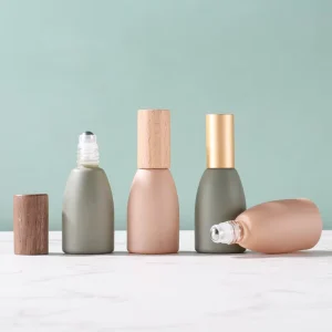 12ml New Style Essential Oil Roll Glass Bottle Beechwood Walnut Lid Screen Printed Morandi Pink Green for Essential Oil Perfume