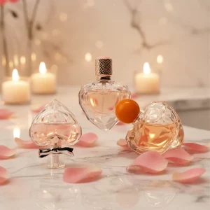 Women’s Perfume Series Heart-Shaped Glass Spray Bottle with Gold Foil Stamping and Screen Printing Design, 15-Card High-End Perfume