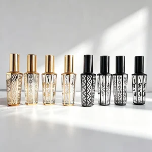 15ML Luxury Gold Black Silver Hexagon Glass Perfume Spray Bottle Empty Cork Aluminium Sprayer Press Pump Engraving Surface