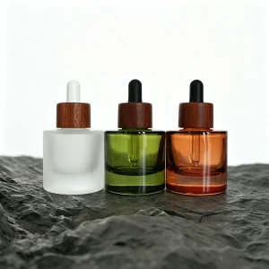 15ml 20ml 30ml 50ml Frosted Olive Green Amber Custom Color Luxury Essential Oil Cosmetic Dropper Bottle for Skin Care